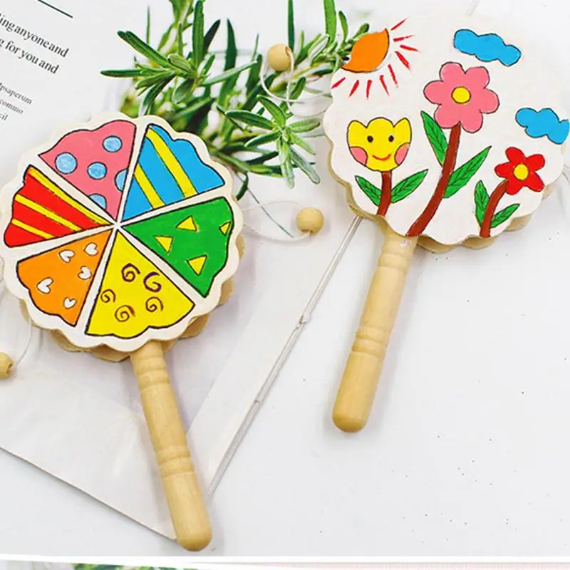 Drum Toy Flower Shape DIY Rattle Drum Boys & Girls Creative Percussion Instrument Portable Toy For Kindergarten Art musical percussion instruments