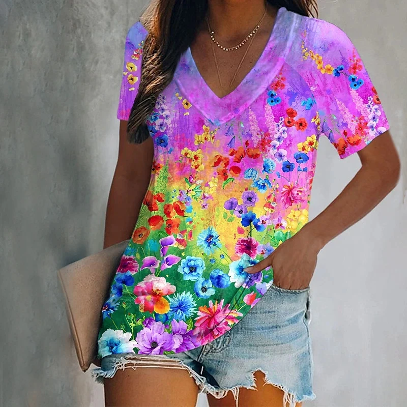 Women-s-Luxury-T-Shirts-3d-Butterfly-Print-Short-Sleeve-V-neck-Tops ...