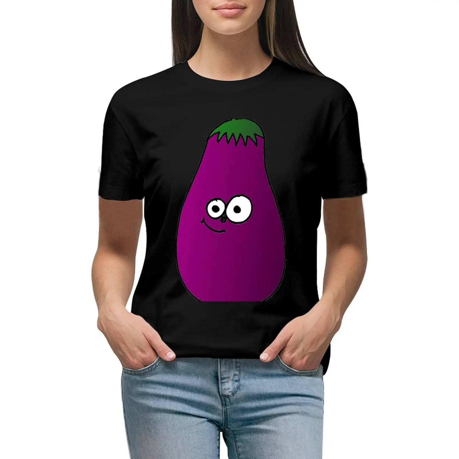 

Happy Smiling Eggplant T-shirt summer top cute clothes plus size tops t shirts for Women