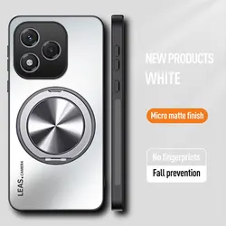 Magnetic Matte Shockproof Case with 360° Rotating Ring Holder and Hard Bumper Shell for HONOR 400 Pro (White)
