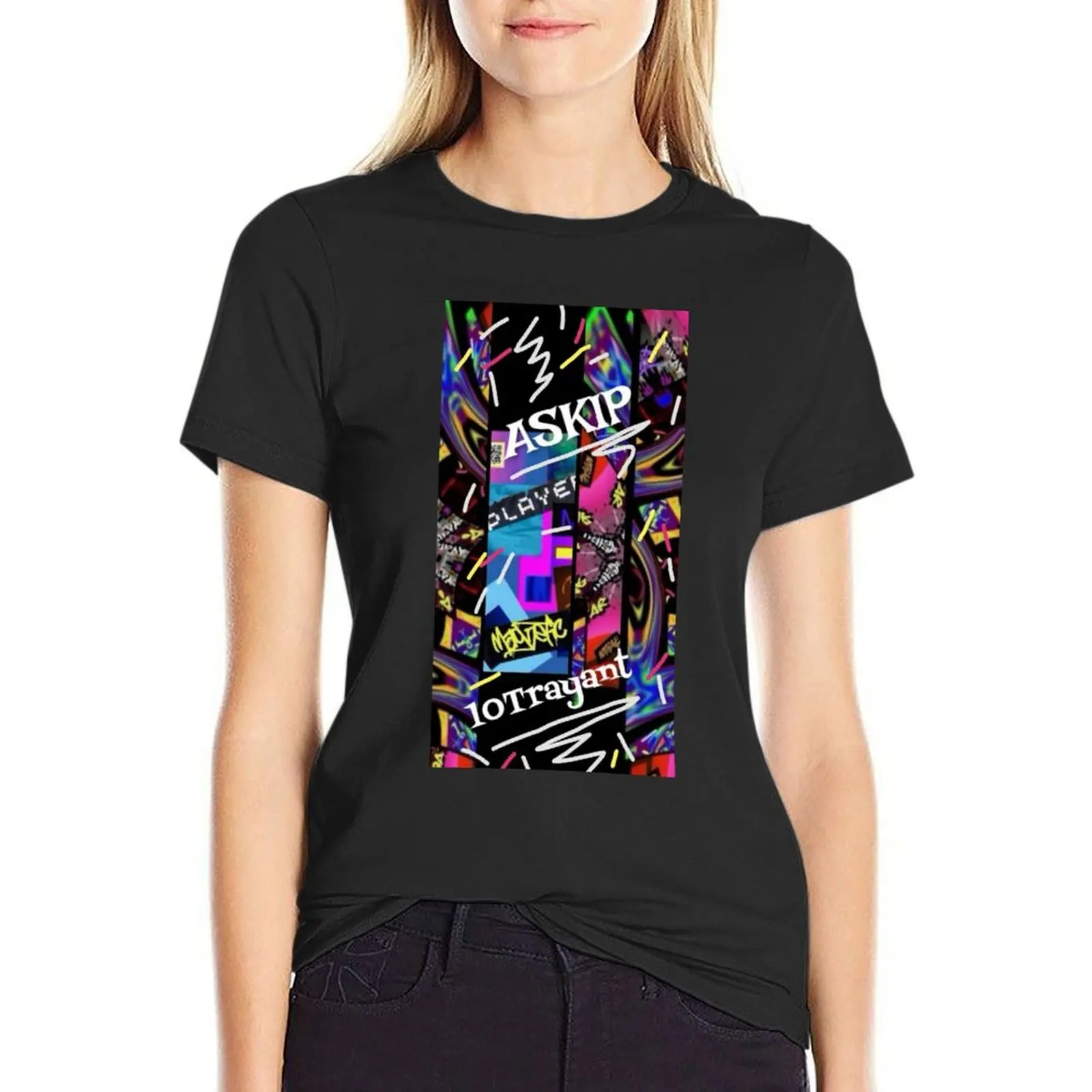 

Askip Black T-Shirt summer top tops t shirts for Women graphic