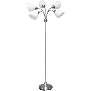 Simplee Adesso Five Light Floor Lamp, Brushed Steel, White Frosted Plastic Shade 1