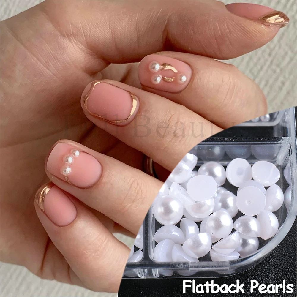 Nail Art Pearls for Nails Decorations Flatback Pearls gems Gold Silver  White Pearl Nail Charms Half