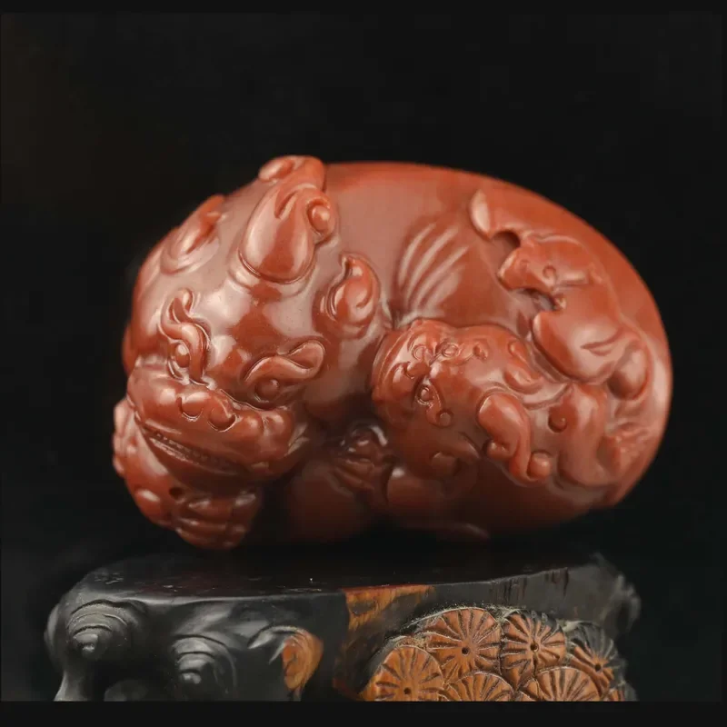 

Old China Natural red Jade Hand Carved statue of dragon pi xiu pendant #21