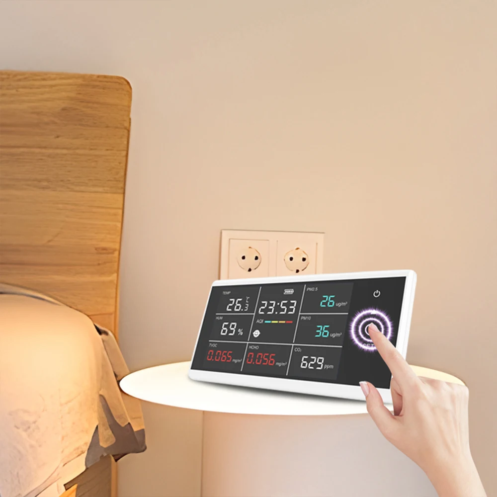 Multi-function Air Quality Monitor 9-in-1 CO2/PM2.5/PM10/HCHO/TVOC/AQI Temperature Humidity Monitor Indoor CO2 Gas Detector