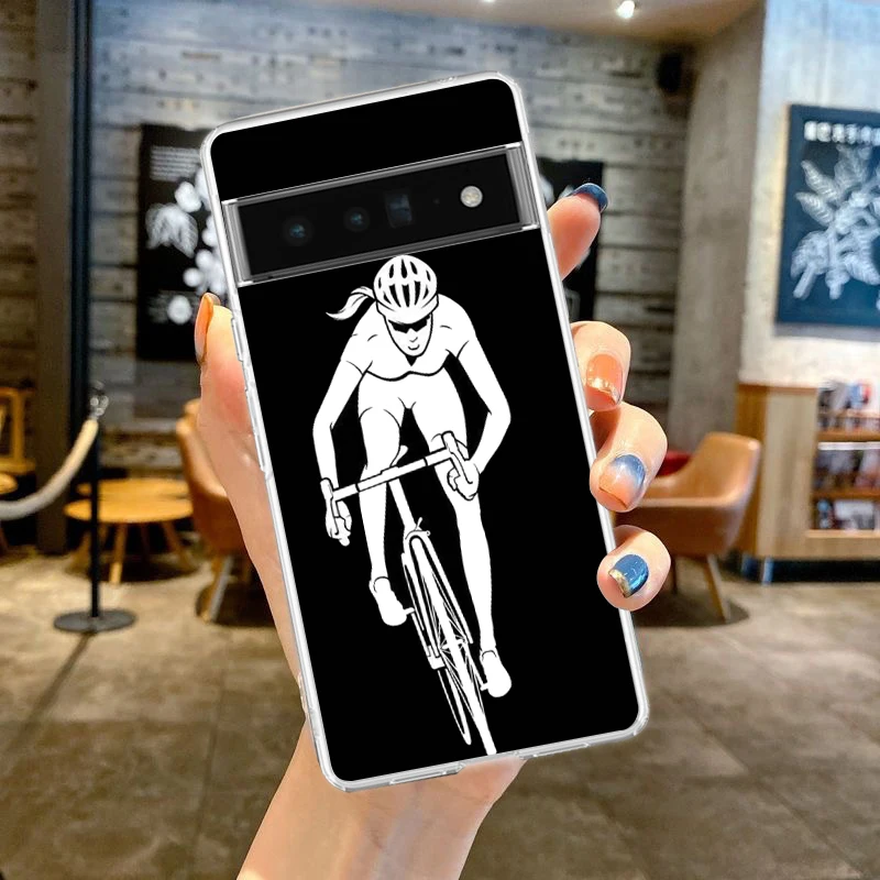 Clear TPU Phone Case with Mountain Bike Art Design