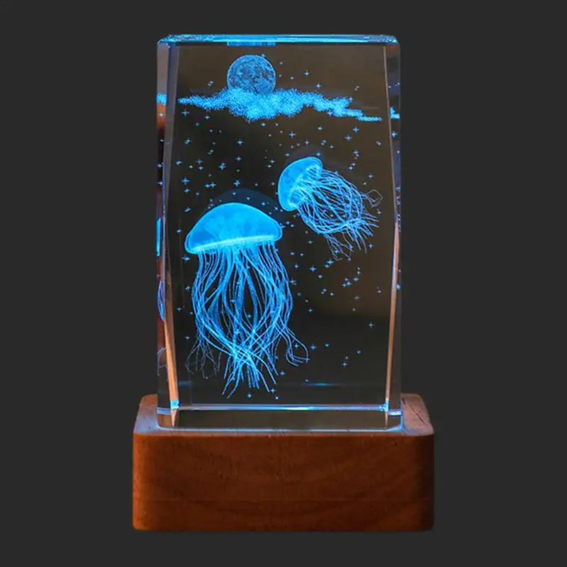 

Nightlight Crystal Decor Decorative Tabletop Marine Animal Light With Wooden Base Novelty Desktop Glowing Ornament For Bedroom