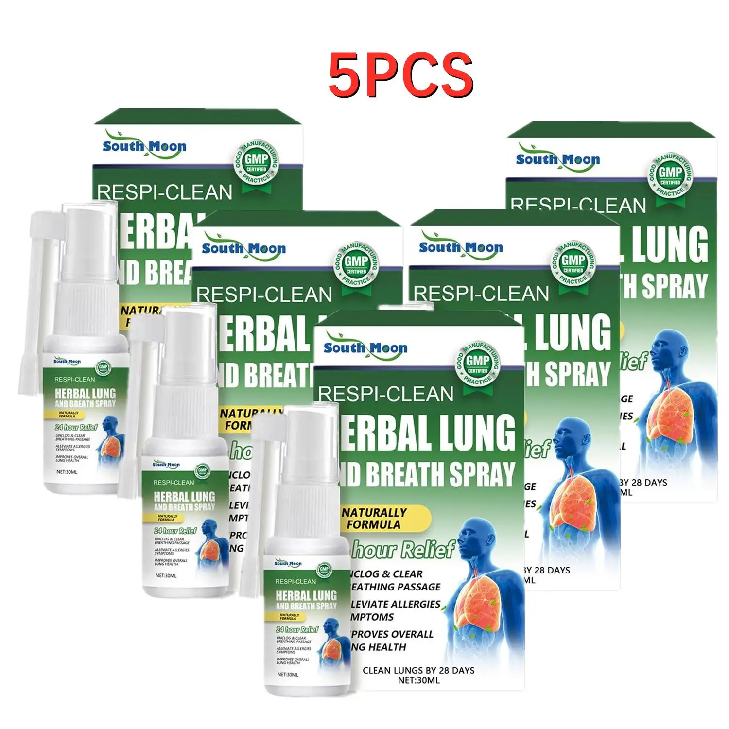 

5PCS Herbal Cleansing Lung Spray For Smoker Detoxification Clear Nasal Congestion Relieve Throat Discomfortable Nasal Care Spray