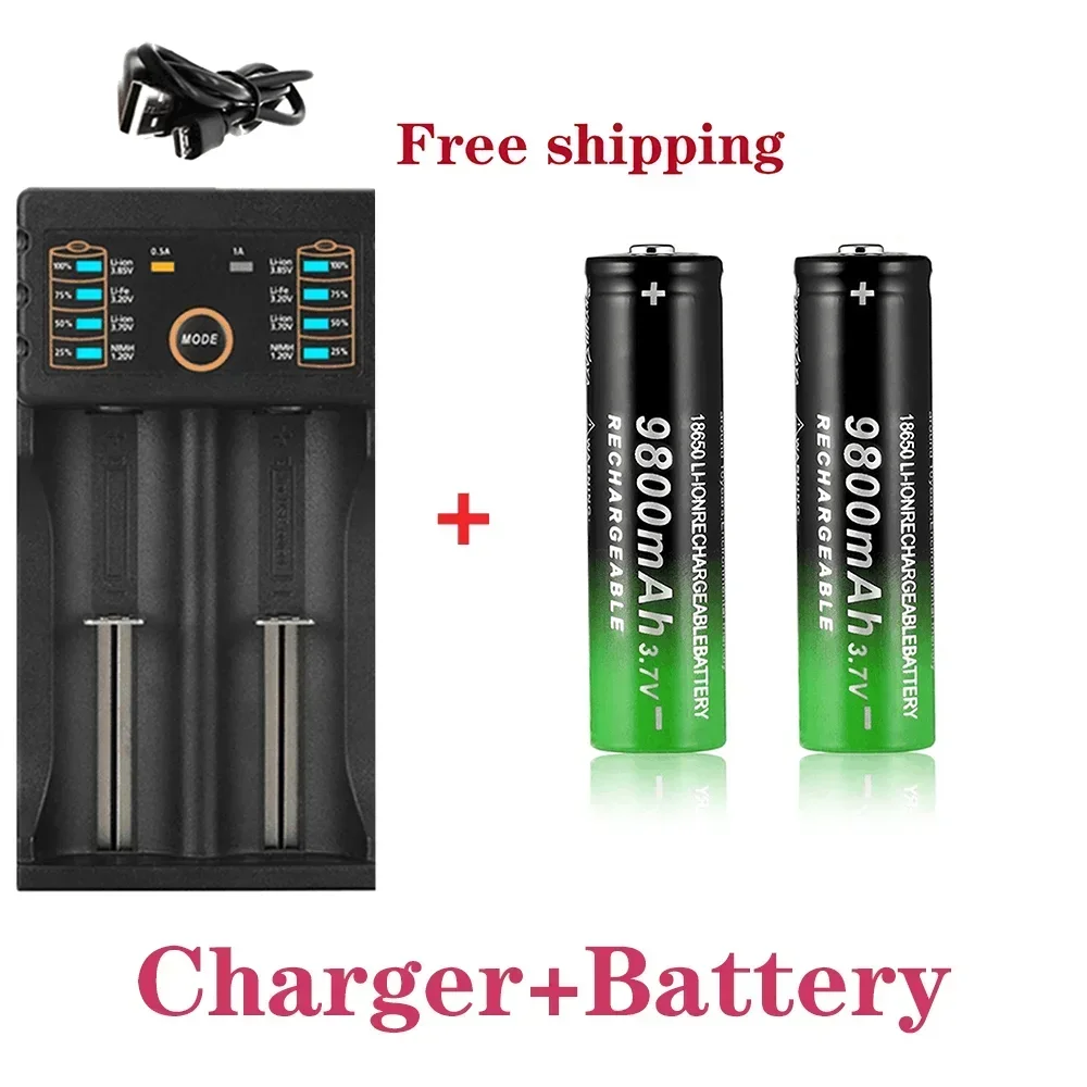 

100% New 18650 battery 3.7V 9800mAh rechargeable li-Ion battery with charger for Led flashlight batery litio battery+1 Charger