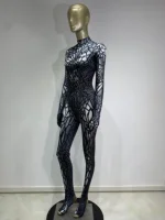 Women Sexy Printing Rhinestone Stretch Jumpsuit Club Evening Party Costume Wear Singer Dancer Stage Performance Costume - Image 2