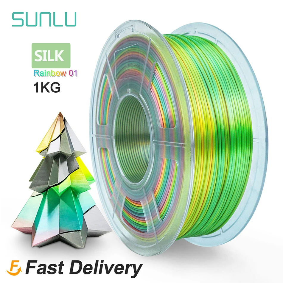 SUNLU SILK Rainbow PLA 3D Filament 1.75MM 1KG Bright Color SILK Shine Smoothly Printing Non-Toxic Low Shrinkage Artwork Design sunlu pla filament plaplus 1kg 3d material 10rolls 1 75mm arranged neatly non toxic odorless no bubble bright color