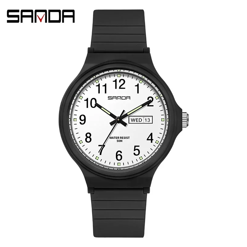 SANDA 6060  Simple Black White Waterproof Watch Clock Reloj Top Brand Calenda Quartz Watch Minimalism Style Ladies Wristwatch 6