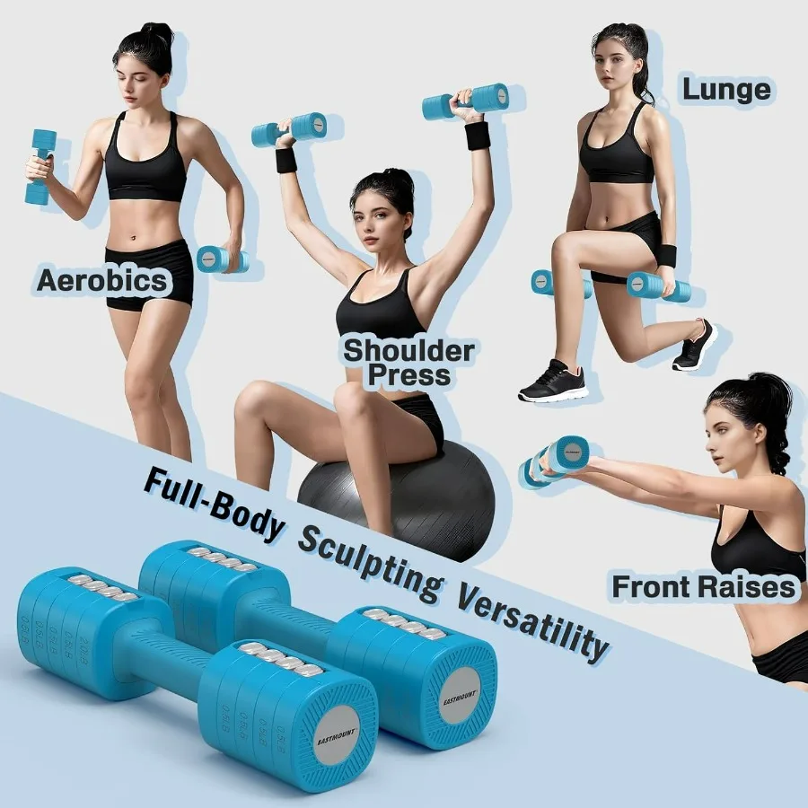 Adjustable Weight Dumbbells Set of 2, 8 in 1 Hand Weights for Women 2lb/3lb/4lb/5lb/6lb Dumbbell Weights Set 12 lbs/Pair Hand We