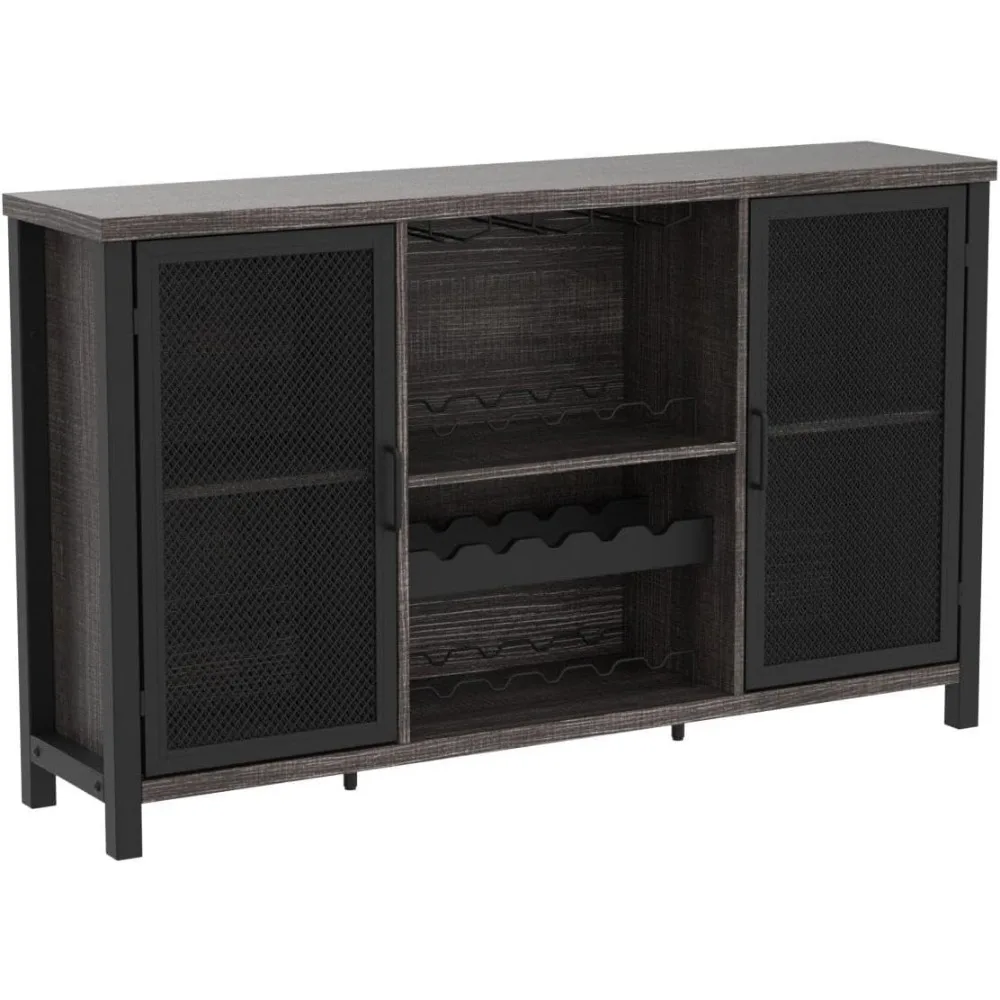 Industrial Wine Bar Cabinet, Rustic Coffee Cabinet for Liquor and Glasses, Farmhouse Home Dining, Kitchen Sideboard Buffet