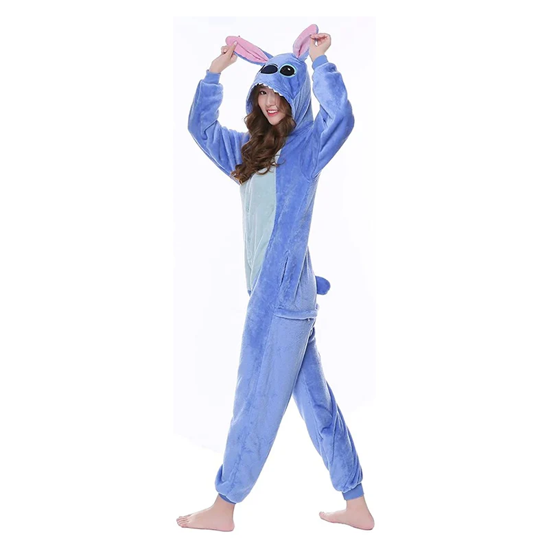 Cosplay Costumes Lilo Stitch Women Cosplay Jumpsuit Kigurumi Pajamas Stitch Cute Child Hooded Sleepwear Halloween Adults Clothes