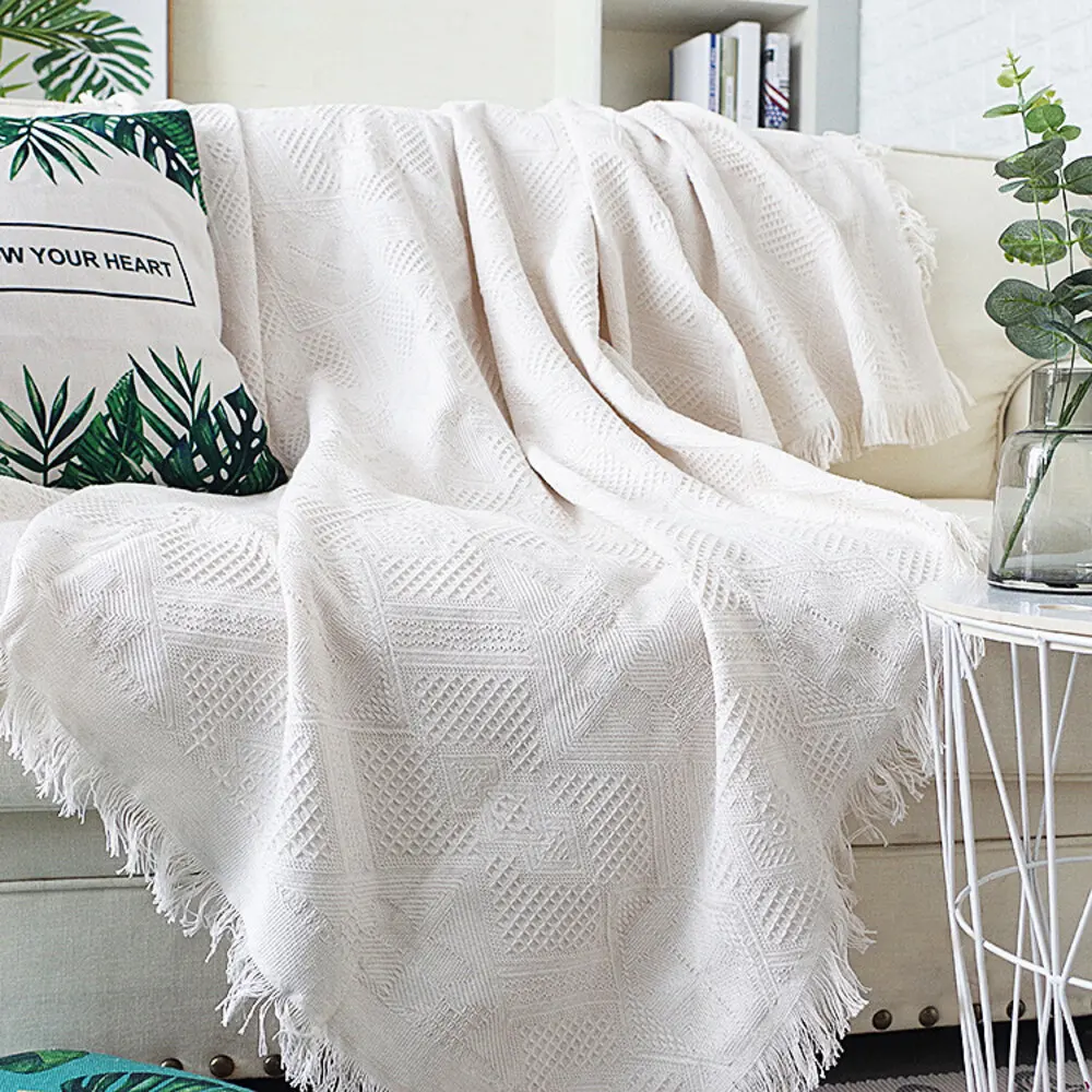 Home Hotel Pure Cotton Bedding Office Sofa Knitted Cover Blanket With Tassel Tapestry For Bed Airplane Travel Decor Blankets | Дом и сад