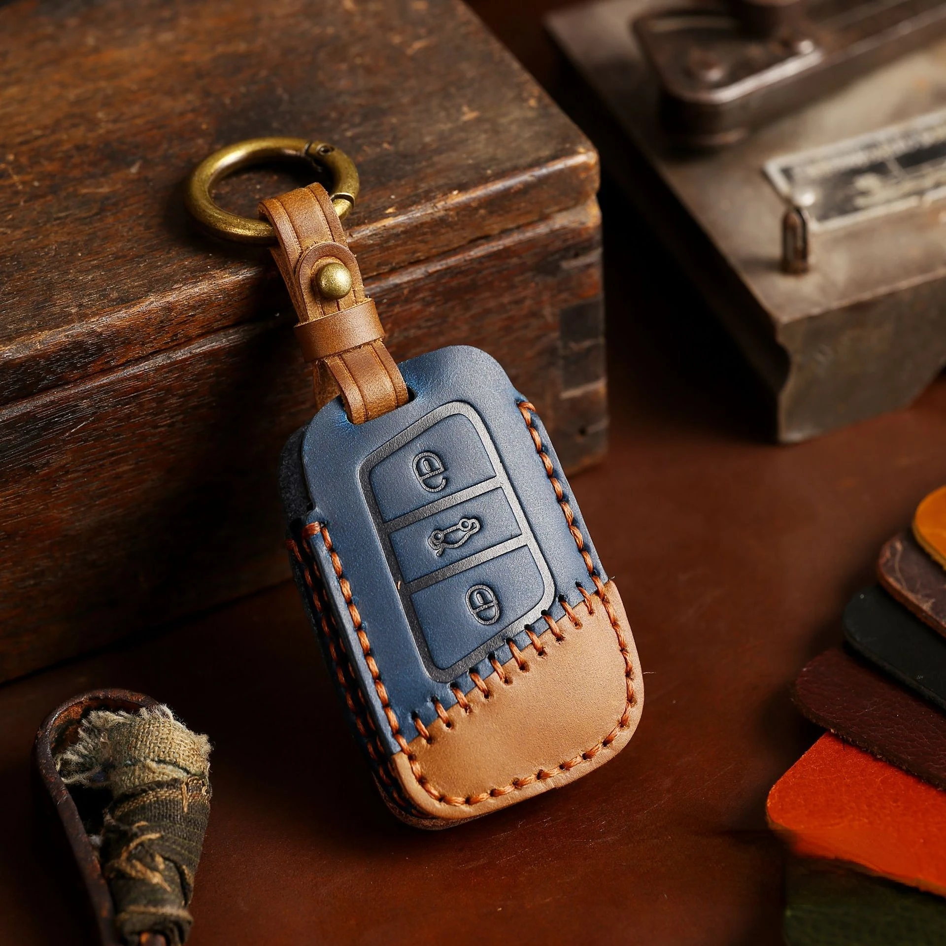 Leather Car Key Case Cover For Volkswagen Vw Polo Golf 7 Sagitar Passat