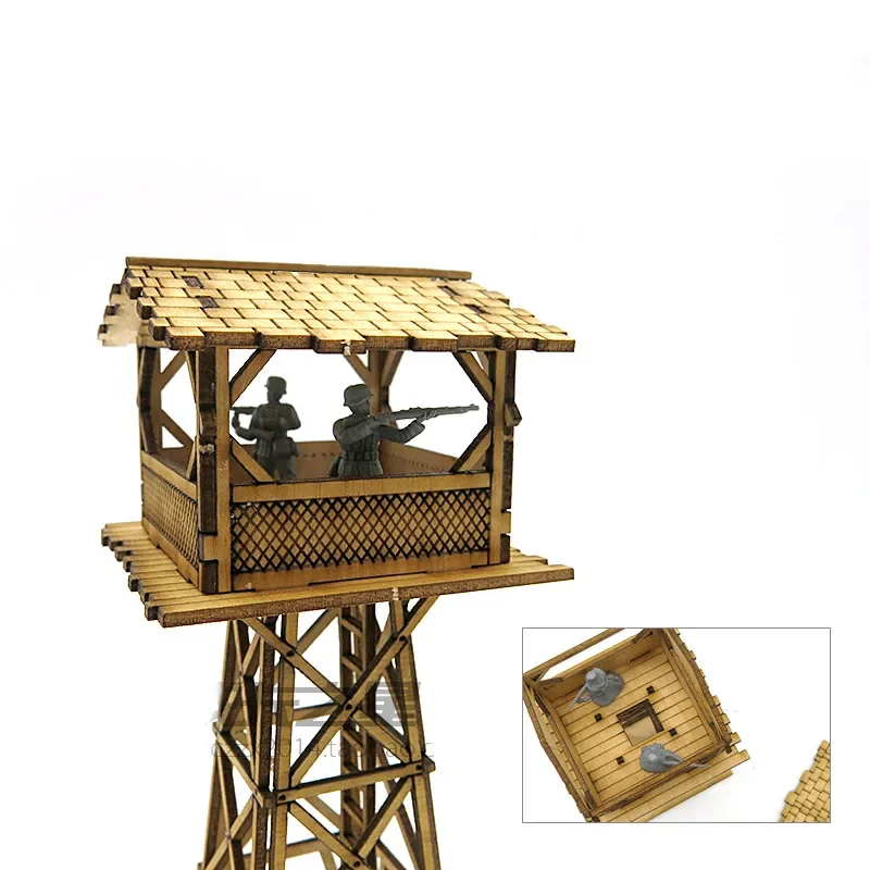 1:72 WWII Modern Sentry Tower Watchtower Scene Wooden Assembled Model Ornaments Handmade Gifts 2
