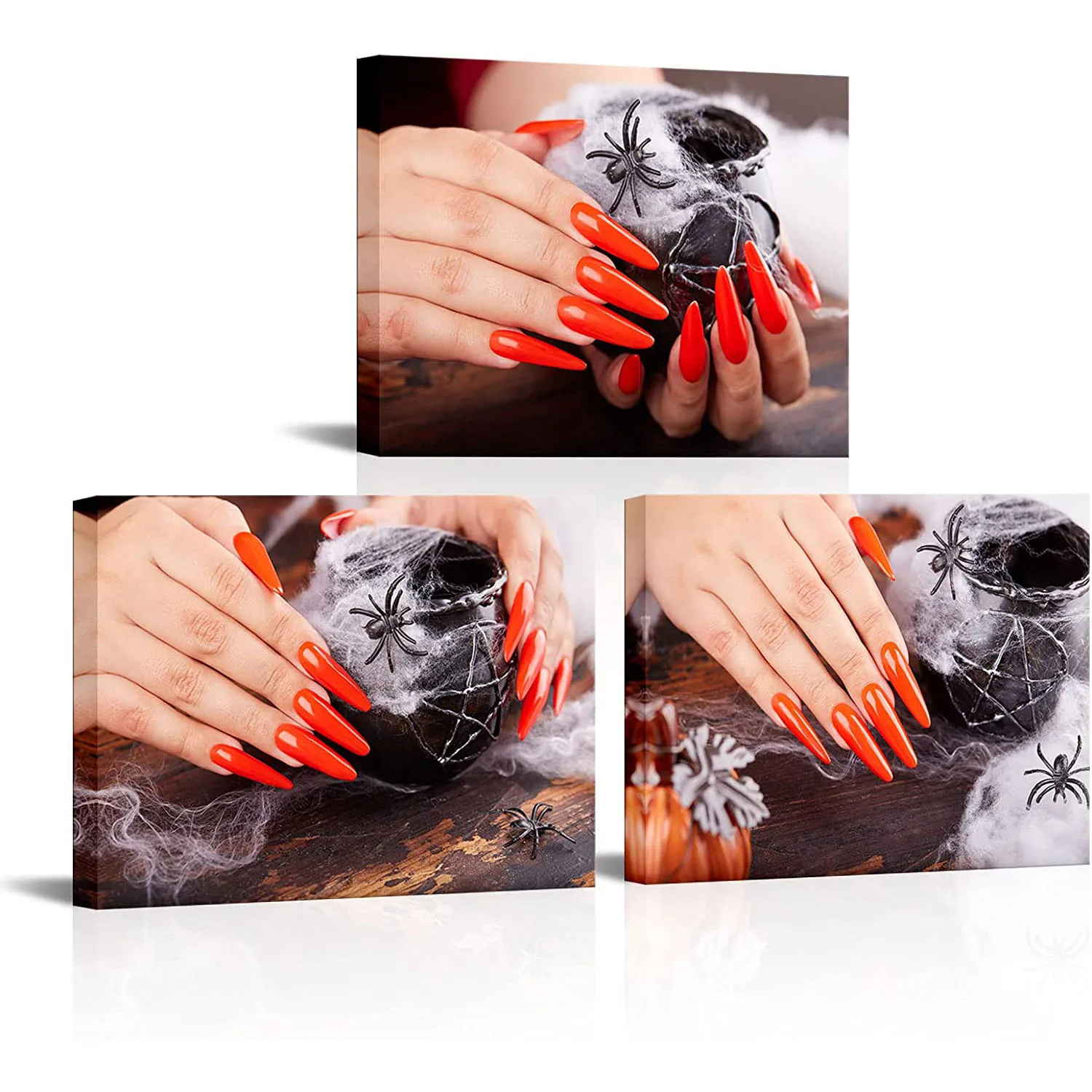 

3Pcs Nail Orange Manicure Spider Spa Beauty Salon Poster Picture Canvas Wall Art Home Decor Paintings for Living Room Decoration