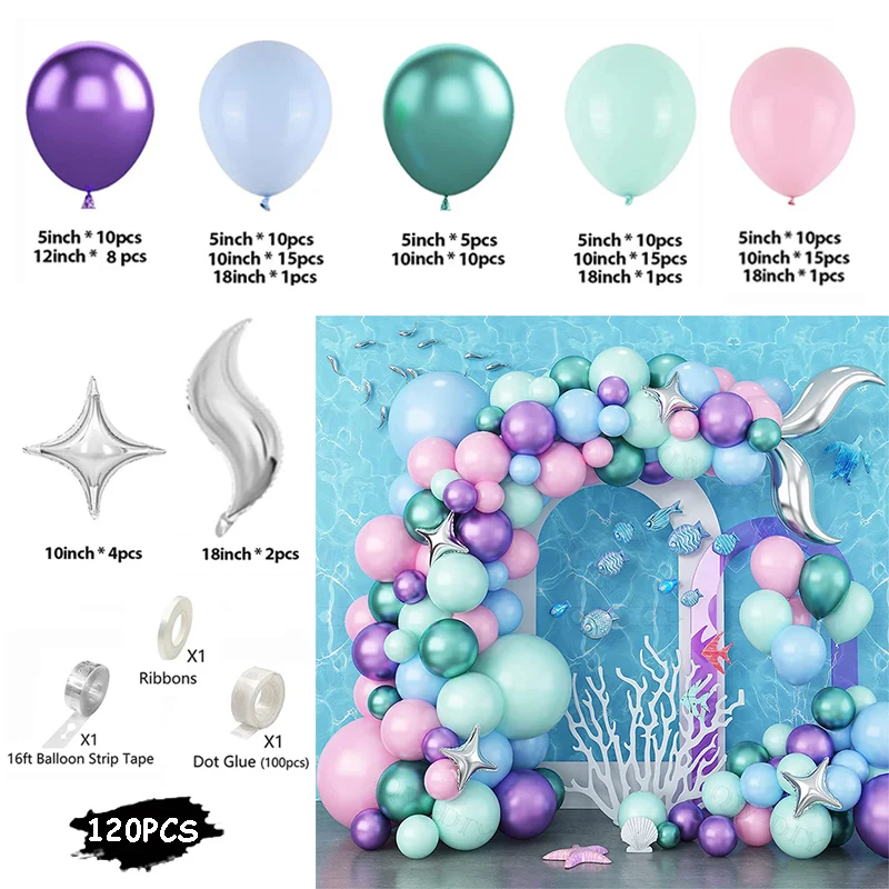 Globos de látex para decoración de fiesta, Kit de arco para niña, color  morado, verde y azul, Macaron, sirena, arco, aniversario de feliz  cumpleaños - AliExpress