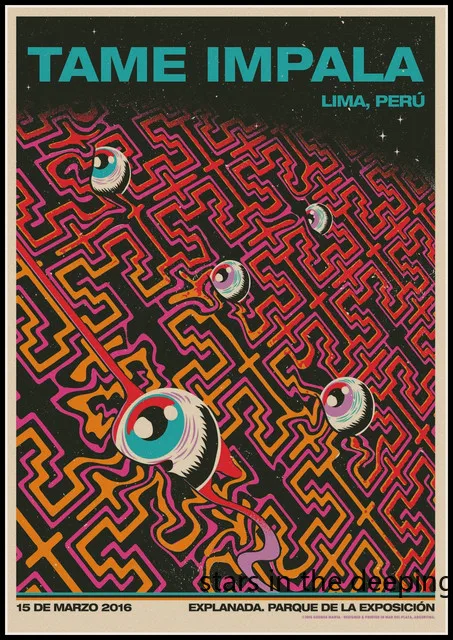 thumbnail image 1 of Pósteres de arte psicodélico de la gira de la banda de rock rapero retro Tame Impala, cuadros en lienzo, impresiones de pared, imágenes para la decoración del hogar y la sala de estar, 1 of 5