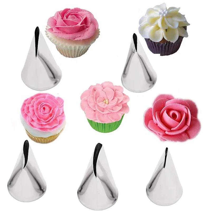 

BCMJHWT 5pcs Flower Tulips Rose Nozzle 5pcs Leaf Petal Metal Nail Decor Lifter Fondant Cream Transfer Baking Pastry Kitchen Tool