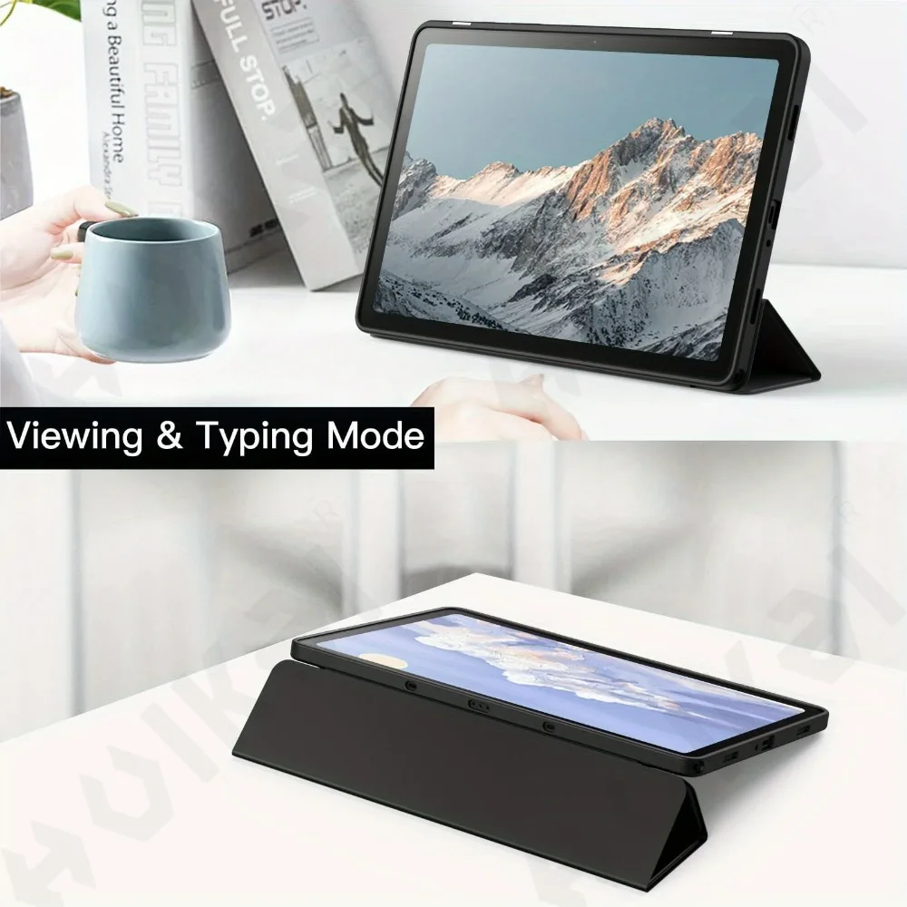 Slim Translucent Tri-Fold Stand Tablet Case with Pen Charging and Auto Wake/Sleep