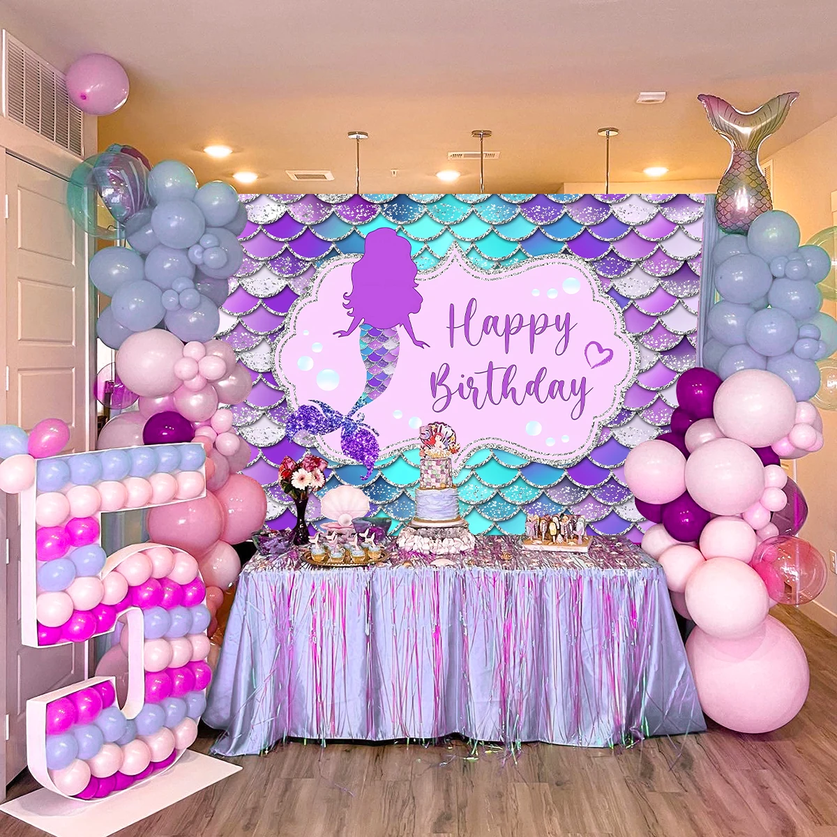 Birthday Backdrop Party Backdrop Curtain Party Decoration Party Supplies Gender Reveal Mermaid Party Banner Butterfly Happy Birthday Decor for Kids Boy Girl Baby Shower
