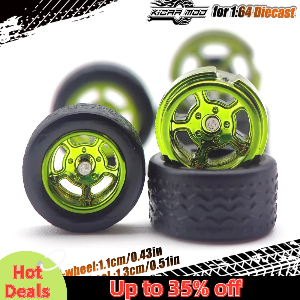1/64 Model Car Electroplate Wheels with Detachable Tires Five Spoke Refitting Parts for Hot Wheels Matchbox D:11mm+13mm 1 Set 4