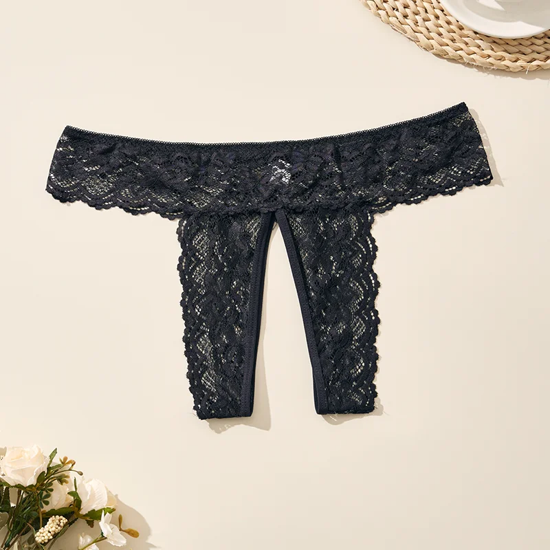 1 Stück Einfarbige Spitzen-Damenunterwäsche Sexy Verführerische Offene Slips Sommer-Qualitäts-Damenhöschen – Detail 5