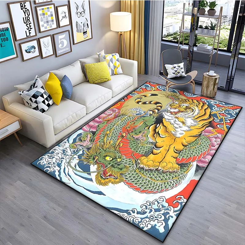 Japanese Art Tiger Tattoo Pattern Floor Rug 15Sizes Living