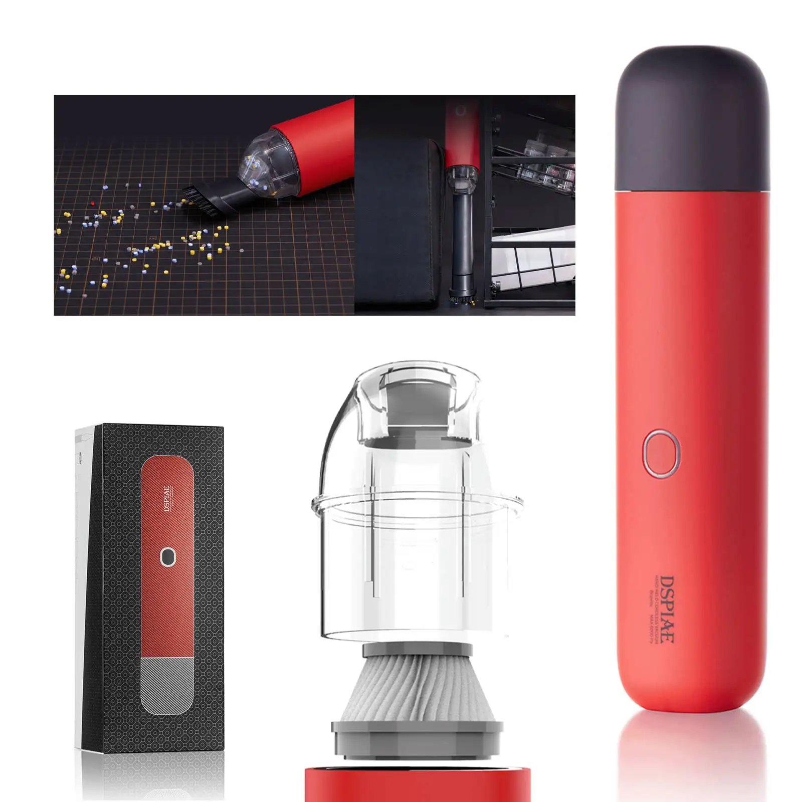 DSPIAE HC-V Hand-Held Cordless Vacuum Power Tools 70W Handheld Cleaner For Hard Floor Adjustable 2600MAH*2 5V Red handheld vacuum cleaner