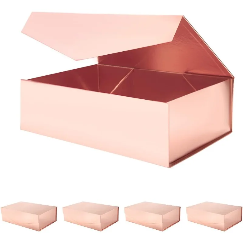 

DUTRIEUX box Rose Gold Collapsible Gift Boxes with Magnetic Closure Lids,Bridesmaid Proposal Boxes, Rectangle Present Boxes