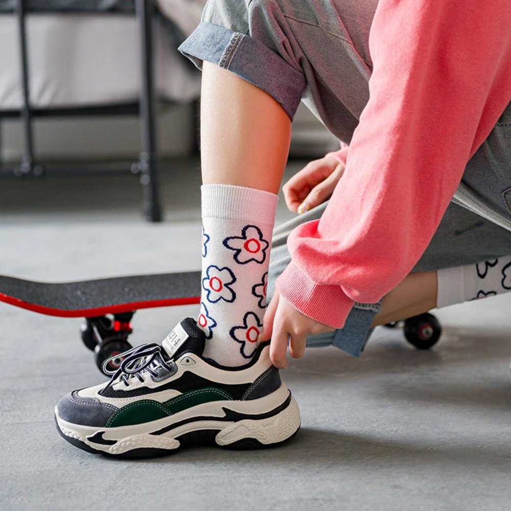 Cartoon Cute Socks 5Paris Women Tube Cotton Socks Creativity Kawaii Soft Small Fresh Ins Tide Comfortable Breathable Sweat Socks