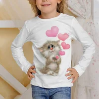 irls' 3d Graphic Cat T Shirt  Long Sleeve 3d Print Fall Funny Kids 3-12 Years Outdoor Casual Daily Clothes Child Girl Tops 1