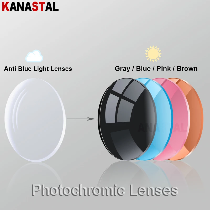 Photochromic Gray Brown Pink Blue Lenses 1.56 1.61 1.67 Anti Rays Prescription Myopia Presbyopic CR39 Optical Aspheric Lenses Polarized Replacement Lenses Prescription Glasses Lenses