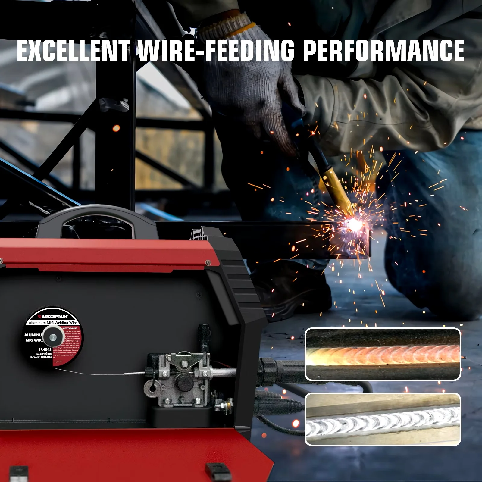 Welding Wires ARCCAPTAIN Aluminum Wire MIG Welding Wires ER4043 0.8/0.9mm Diameter 1 Pounds Spool For Mig Welding Machine