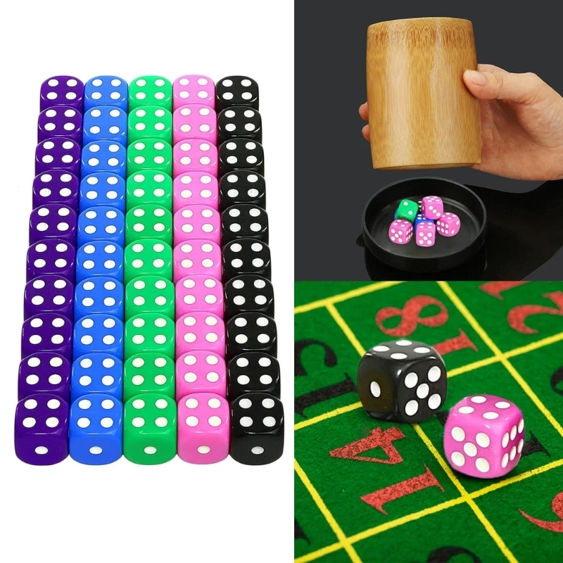 

50 Pcs Round Corner Six Sided Dices Role Playing Game Dices Math Counting Teaching Tool for Board Game, Bar KTV, Party