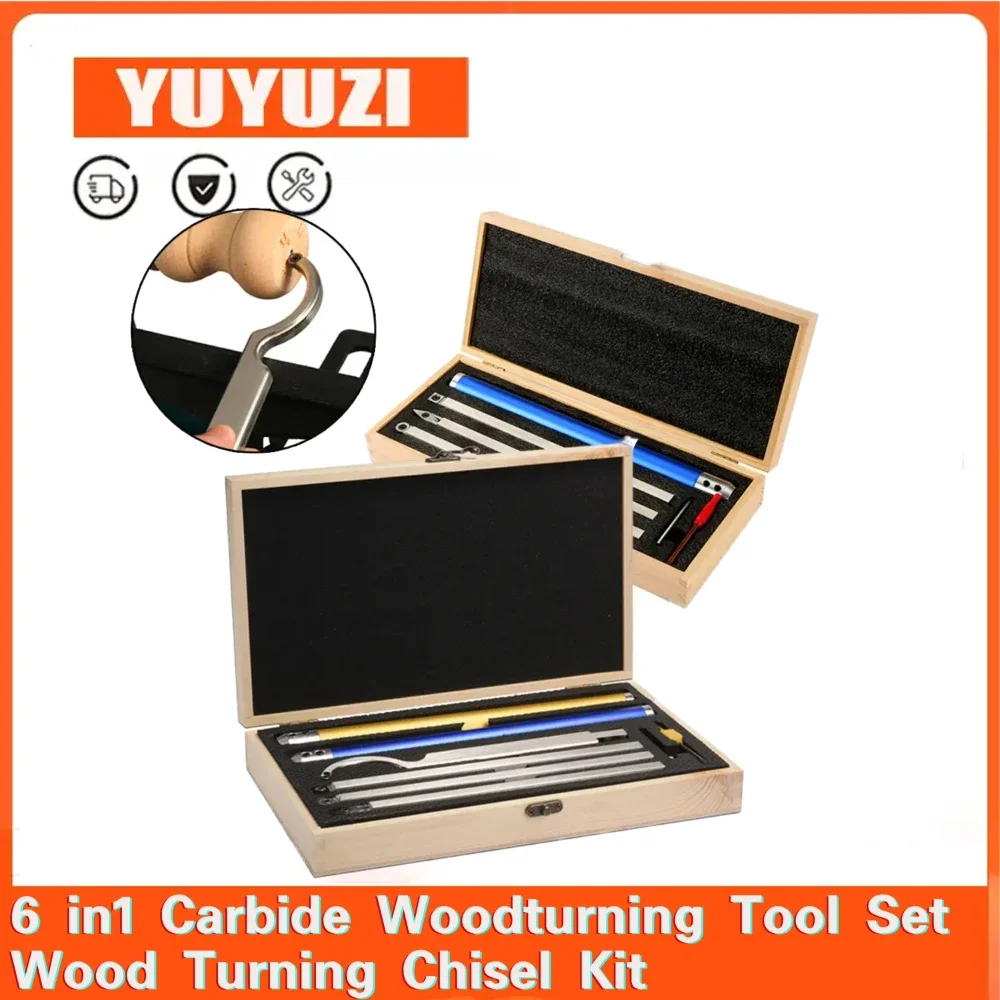 

6 in1 Carbide Woodturning Tool Set Wood Turning Chisel Kit with Cutting Inserts & Box for Lathe Woodworking Tools Accessories