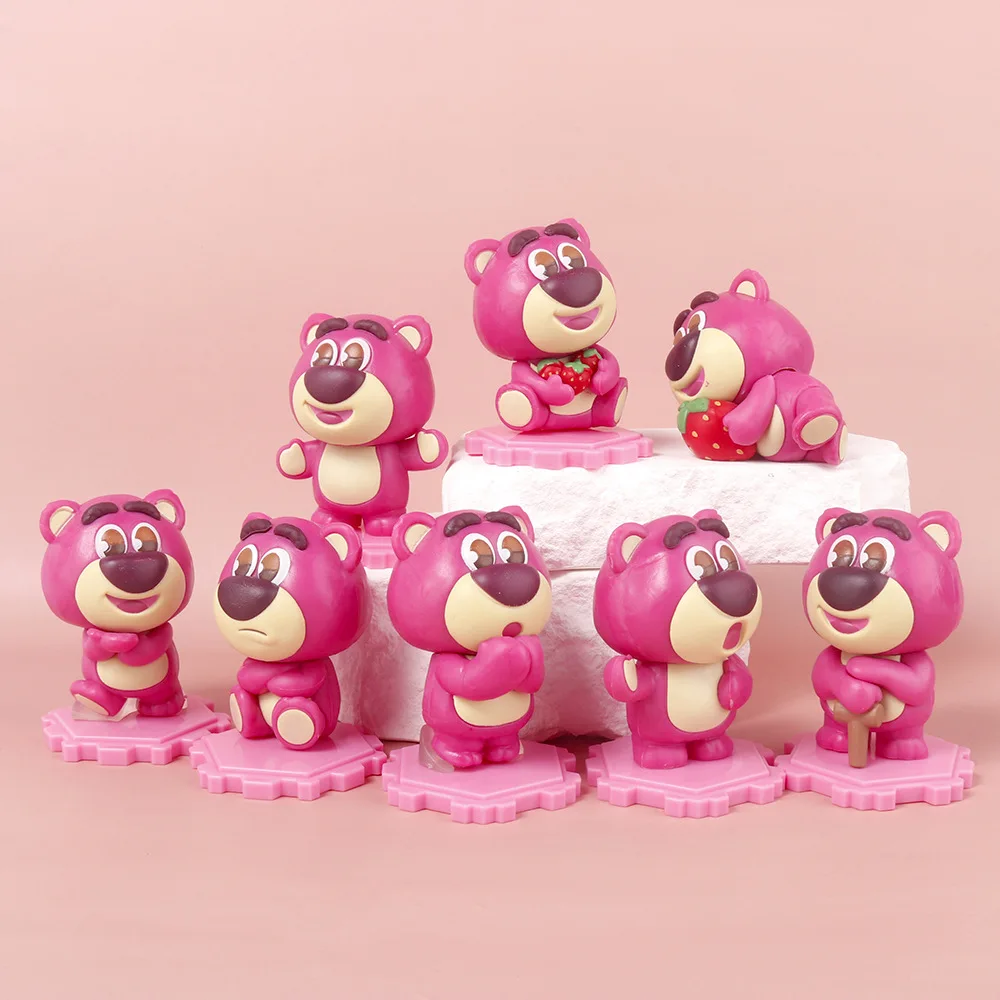 

8pcs Set Toy Story Strawberry Bear Cartoon Cute Lotso Figure Model Desktop Ornament Collection Cake Decoration Kids Toys Gifts