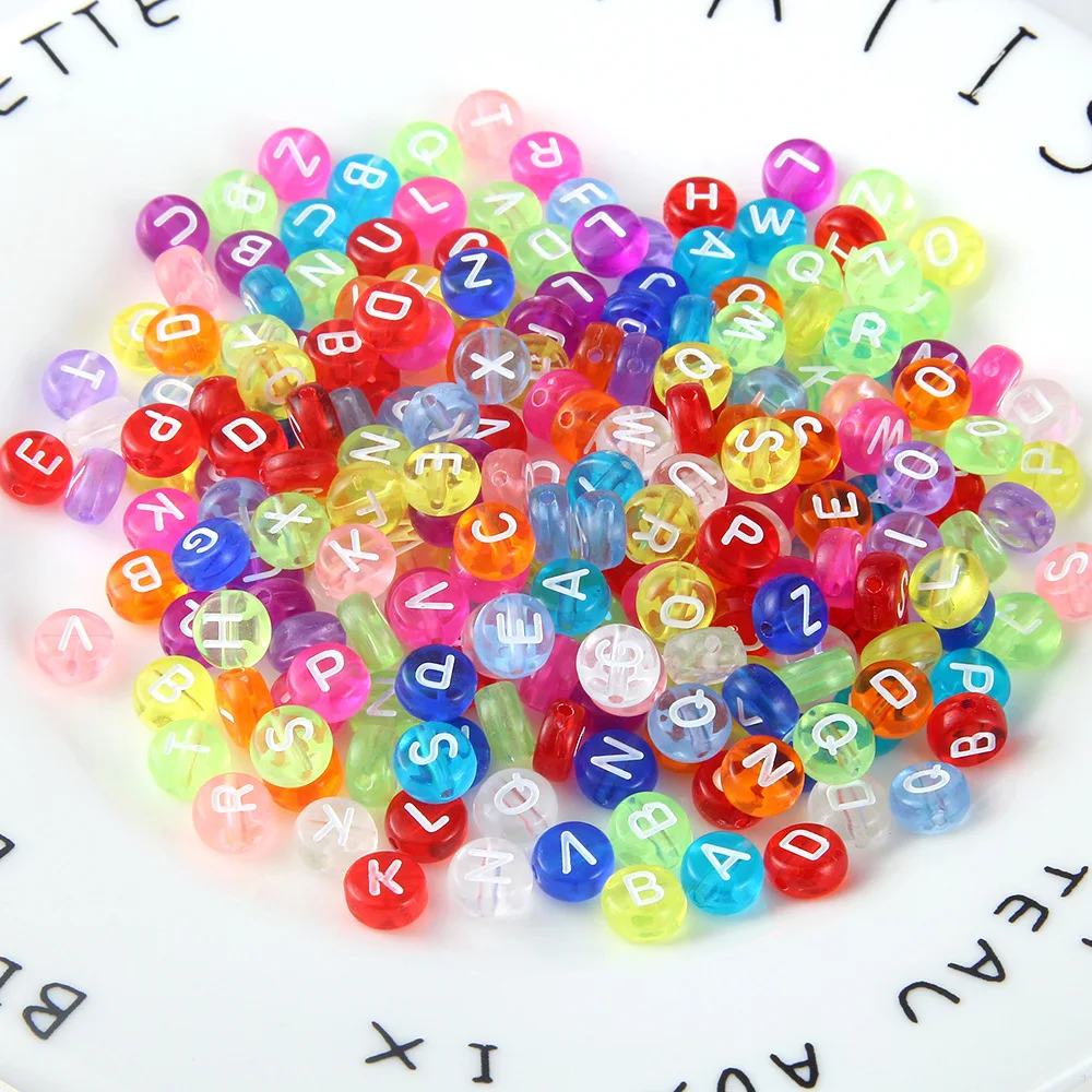 Mixed Color Letter Acrylic Beads Round Flat Alphabet Loose Spacer