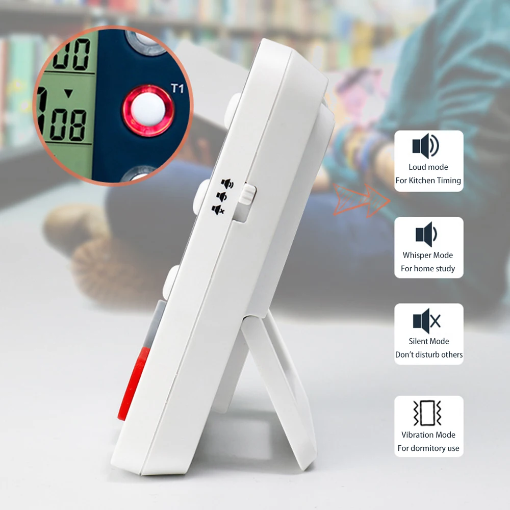 3 Channels Kitchen Timer 100 Hours Countdown Timer For Shower Study Stopwatch 3-Alarms Reminder Clock with Bracket/Magnet/Hole 5