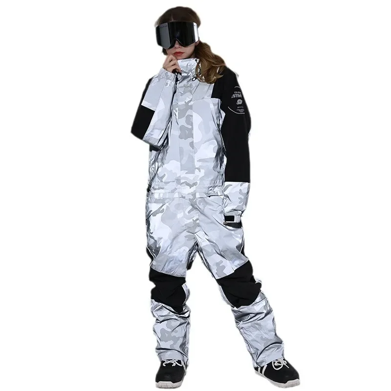 Ski wear new ski suit for women fluorescent camouflage warm waterproof and breathable single and double board one-piece ski suit unisex