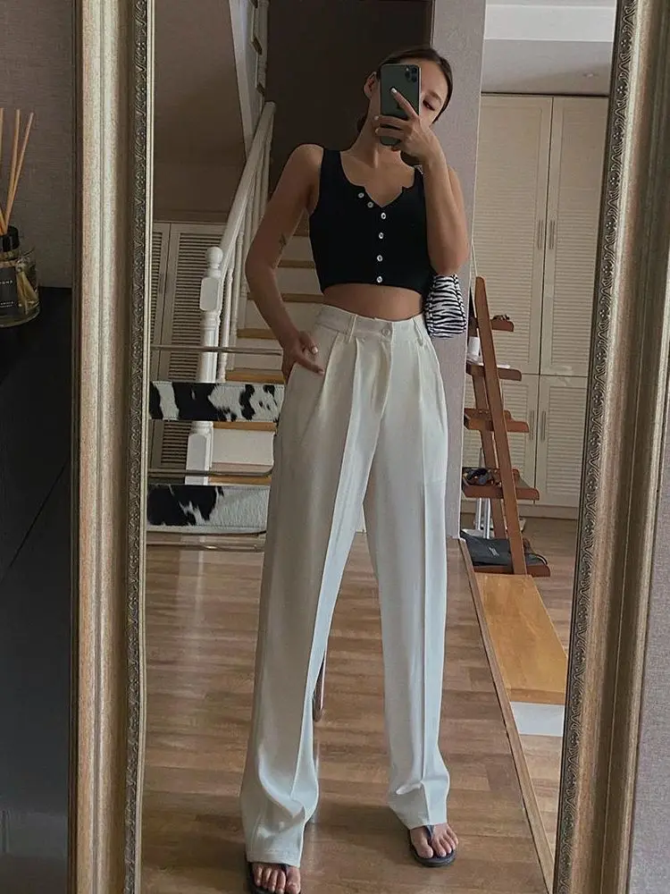 Spring New Office Lady High Quality Elegant Casual Fashion Wide Leg Women Female Pants Hot Sales