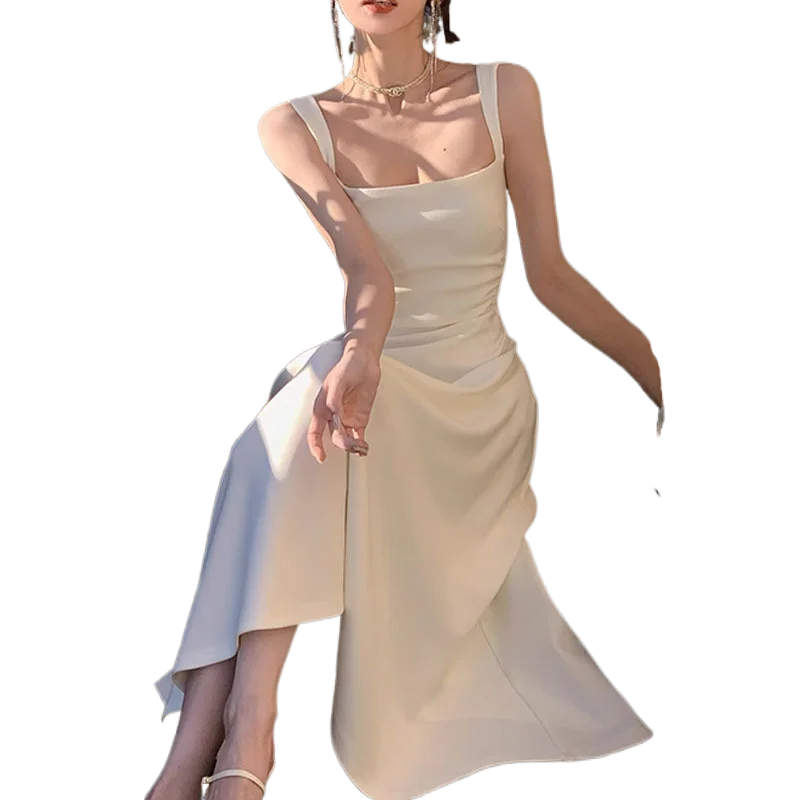 

2023 New Women's Sling Dress Spring Dress Texture Sexy Elegant French Plaid Long Dress