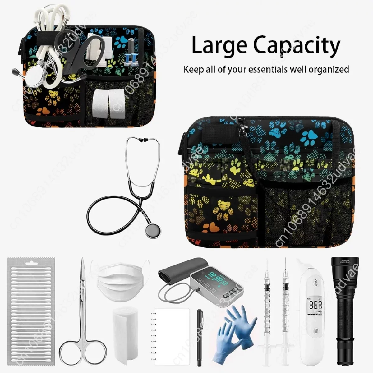 Colorful Dog Paws Ladies Hospital Work Practical Waist Bag Nurses Fanny Pack for Stethoscopes Bandage Scissor Medical Belt Bags