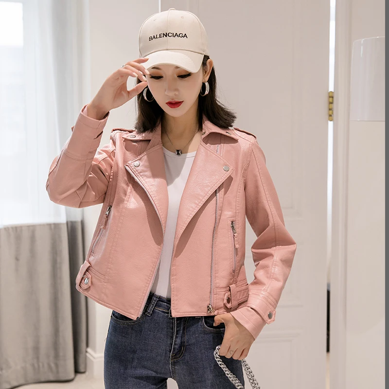 Vært for hvede Indtil Spring Autumn New Women Leather Jacket 2023 Fashion Slim Short Motorcycle  PU Leather Pink Female Zippers Coat Hot Black - AliExpress