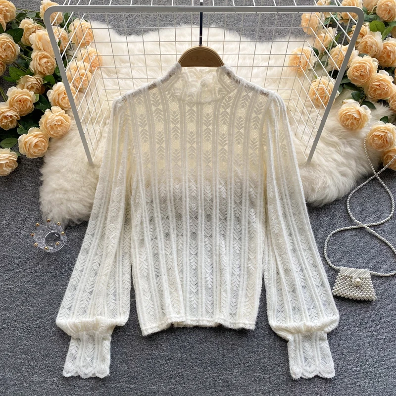 

Lace Bottomed Blouse Women's 2022 Spring Dress New Style Foreign Style with Beautiful Blouse Inside, Lazy Wind Folding Top