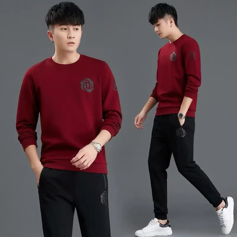 루즈핏 캐주얼 남성 스포츠웨어 세트 봄 가을 한국 스타일 라운드넥 긴팔 스웨트..