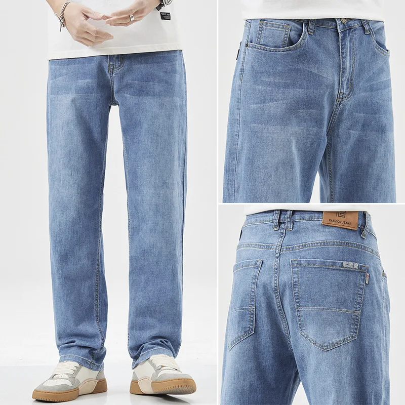 

2023 Spring and Autumn Men's Jeans New Plus Size Thin Loose Straight Trousers Tide Brand High Street Fashion Men Pants